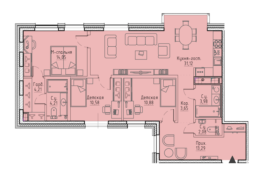 3-комнатная квартира 98.05 м², 3/6 эт., ЖК «LEGENDA Сампсониевский 32»